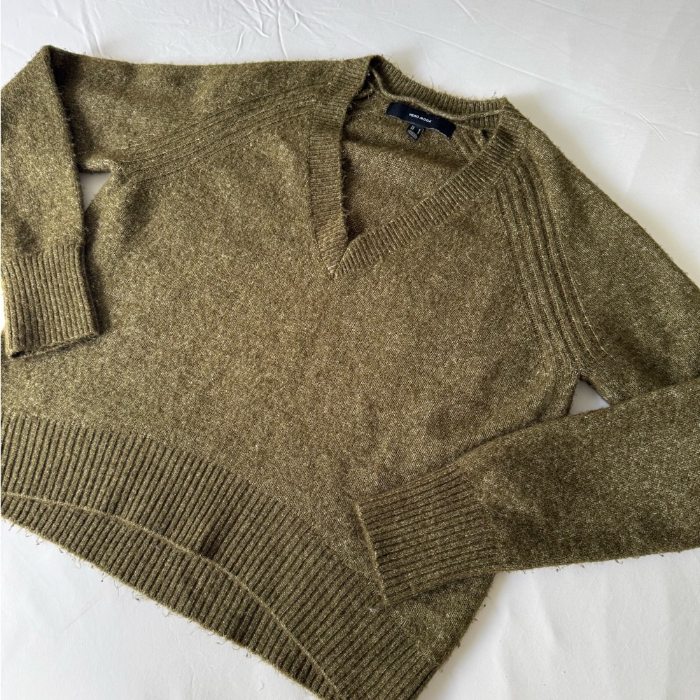 Vero Moda Olive Green V-Neck Knit Sweater